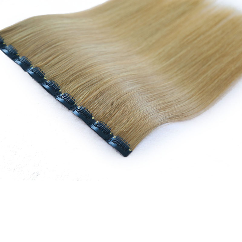 No shedding wholesale double drawn human hair seamless clip in hair extensions for beauty salon