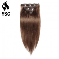 100% Human Hair Clip In Extensions #8 Light Brown Straight Hair Clips 16-26 Inch 180 Gram Remy Hair Full Head Set